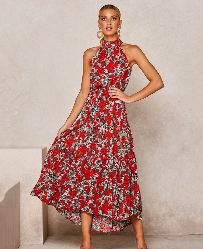 Halter Neck Floral Boho Maxi Dress