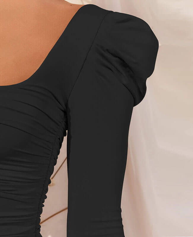 Black Long Sleeve Sexy Square Neck Bodycon Dress