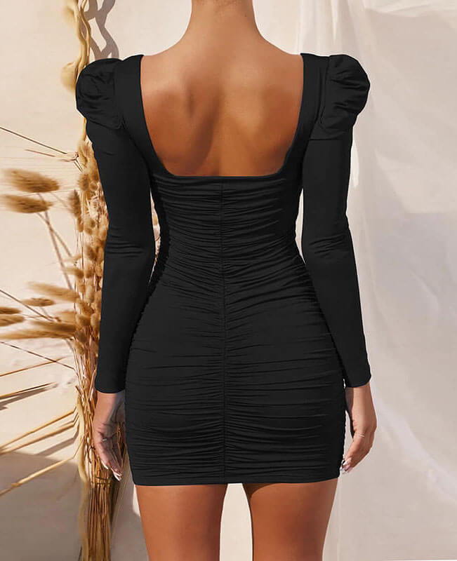 Black Long Sleeve Sexy Square Neck Bodycon Dress