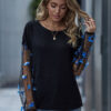 Patchwork Mesh Long Sleeve Top Blouse with Butterfly Design