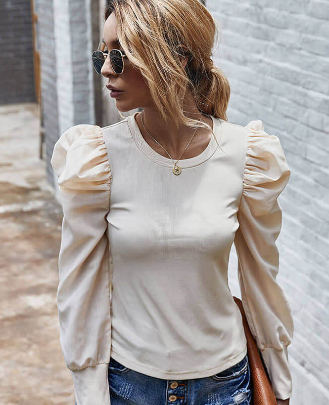 Vintage Style Long Puff Sleeve Top Blouse