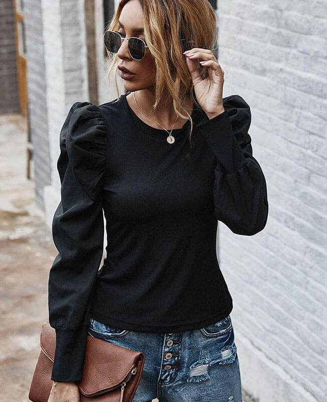 Black long sleeve puff sleeve hotsell top