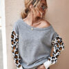 Women Long Sleeve Contrast Color Leopard Print Sweater