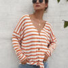 Casual Stripes Bow Tie Shirt Knit Tunic Blouse
