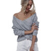Casual V Neck Sweater for Women Off the Shoulder Sweater