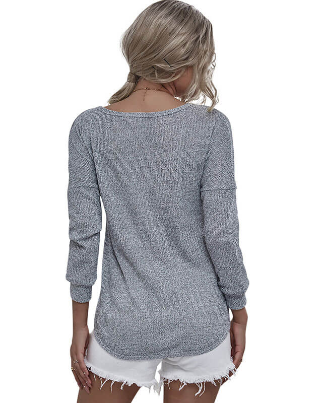 Casual V Neck Sweater for Women Off the Shoulder Sweater