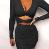 Long Sleeve Black Sexy Dress Hollow Out Dress
