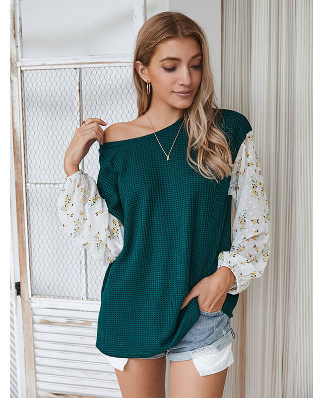 Sweet Long Sleeve Patchwork Floral Shirt