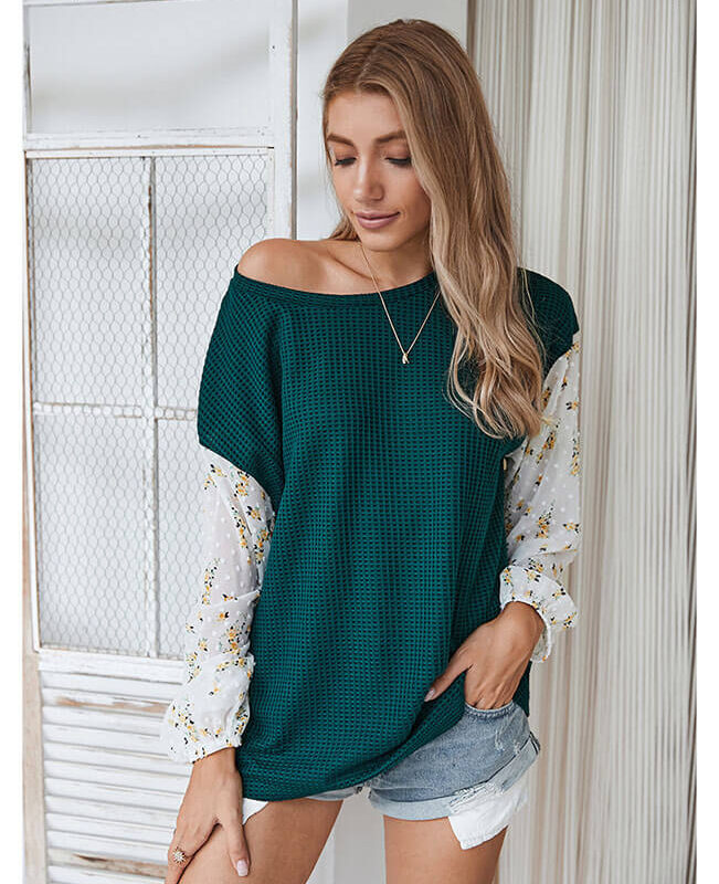 Sweet Long Sleeve Patchwork Floral Shirt