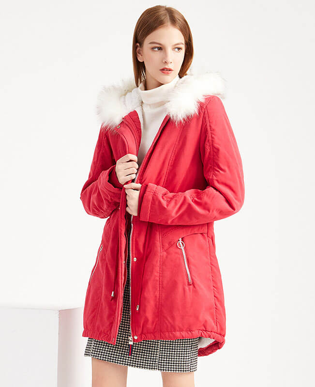 Red Jacket Womens Winter Coats with Warm Hooded