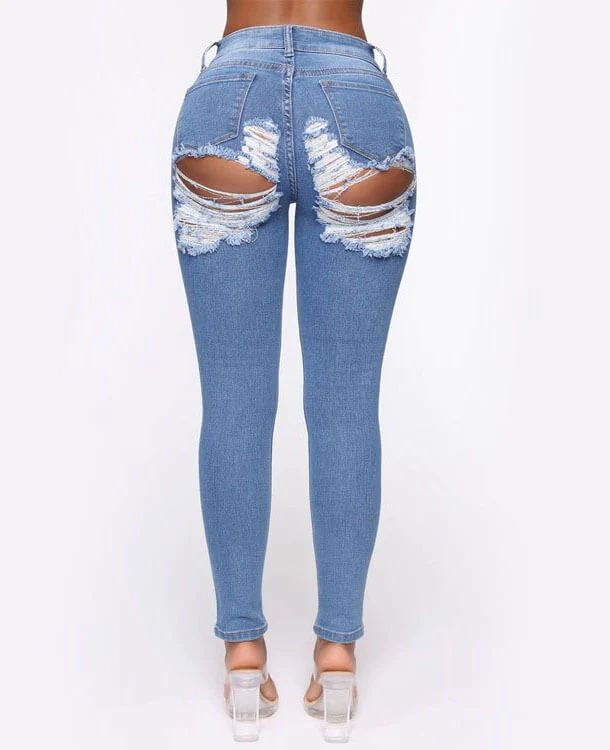 Stretch Butt Ripped Jeans Slim Skinny Butt Lifting Jeans
