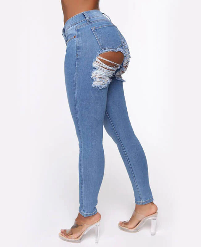 Buy Stretch Butt Ripped Jeans Slim Skinny Butt Lifting Jeans--Seamido