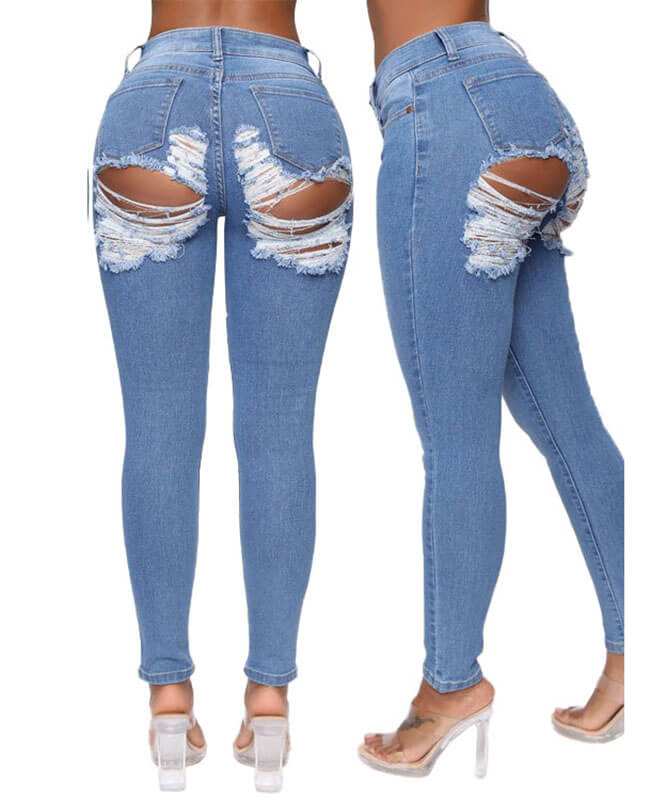 Stretch Butt Ripped Jeans Slim Skinny Butt Lifting Jeans