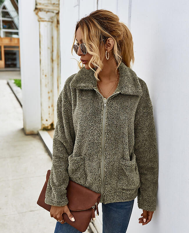 Winter Faux Fur Jacket Coat with Pocket