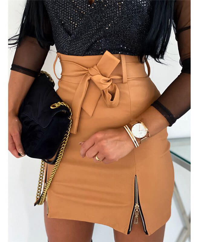 Black Leather Mini Short Skirts For Women