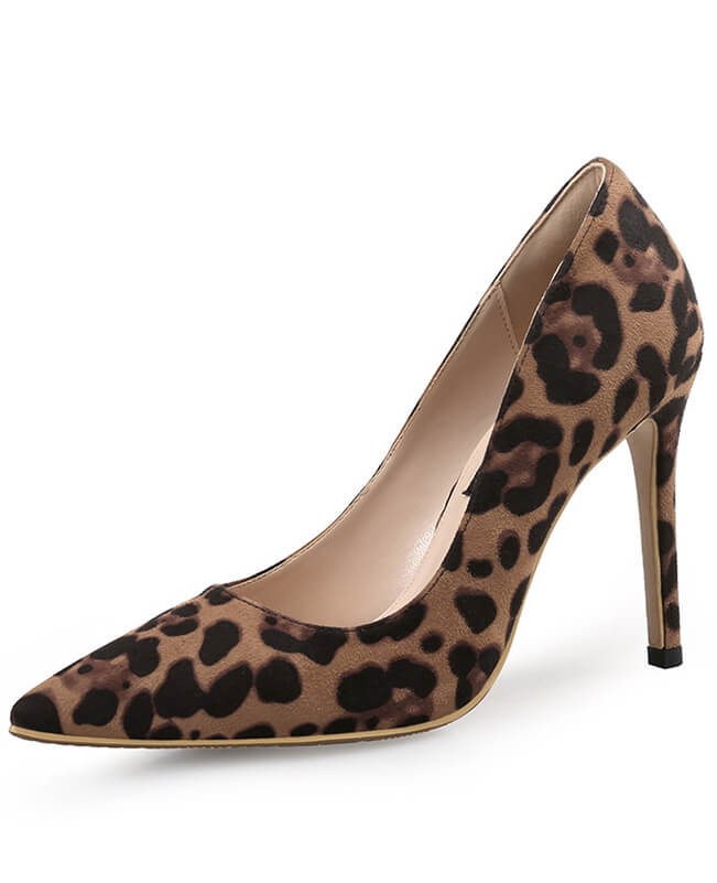 Comfortable Pointed Toe Leopard Heel OL Leopard Print Pumps