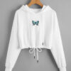 Drawstring Crop Top Butterfly Hoodie