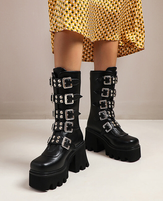 Gothic Platform Boots Black Buckle Strap Punk Boots Demonia Boots