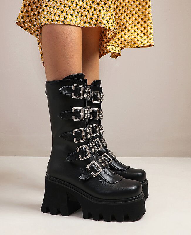 Gothic Platform Boots Black Buckle Strap Punk Boots Demonia Boots