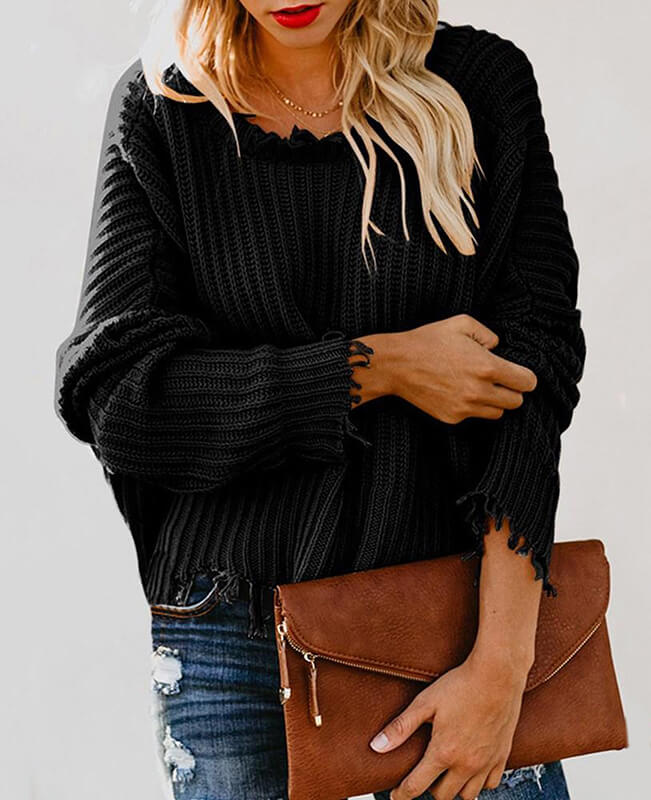 Ripped Pullover Cropped Sweater