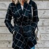 Turn Down Shawl Collar Plaid Wool Coat Womens Plaid Peacoat