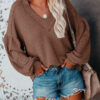 Casual V Neck Waffle Knit Sweater