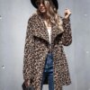 Faux Fur Leopard Coat Open Front Parka Overcoat