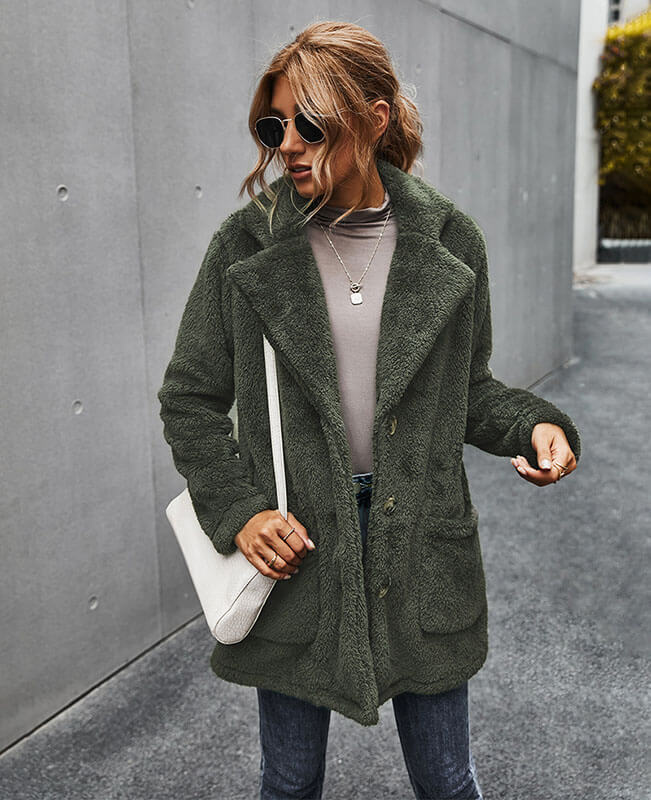 Turn Down Collar Women Furry Coat