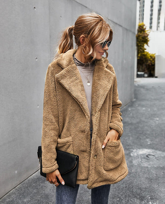 Turn Down Collar Women Furry Coat