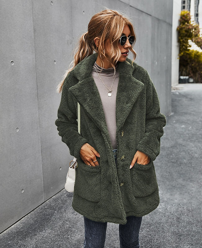 Turn Down Collar Women Furry Coat