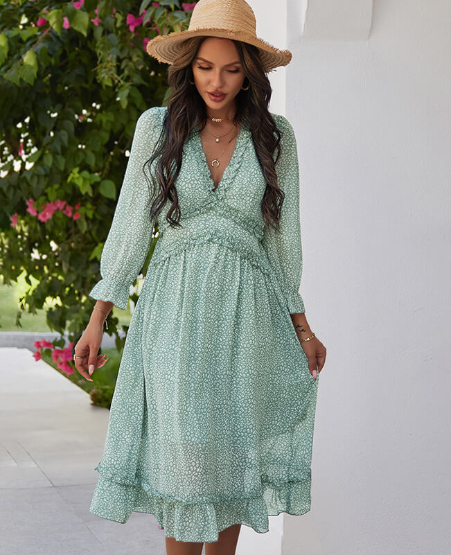Vintage Polka Dot Long Sleeve Boho Dress