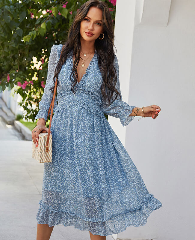 Vintage Polka Dot Long Sleeve Boho Dress