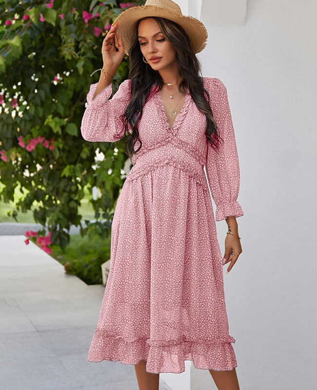 Vintage Polka Dot Long Sleeve Boho Dress