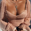 Polka Dot Ruched Long Sleeve Top