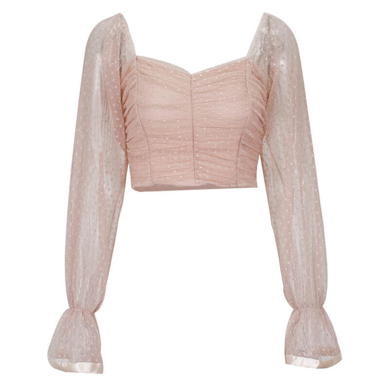 Polka Dot Ruched Long Sleeve Top