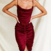 Satin Spaghetti Strap Sexy Ruched Dress