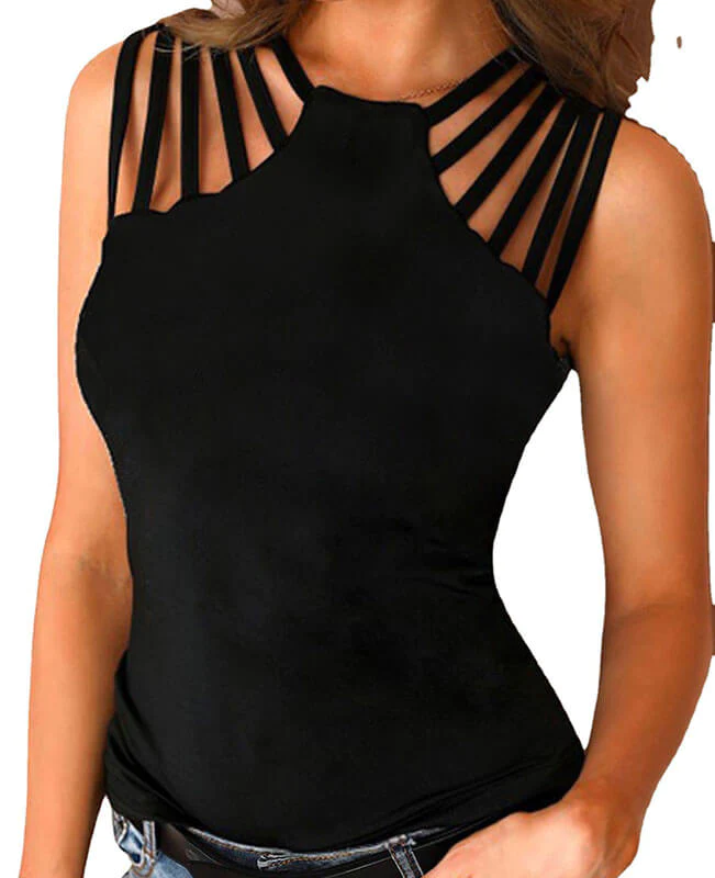 Women's Solid Shoulder Hollow Sexy Knitted Vest