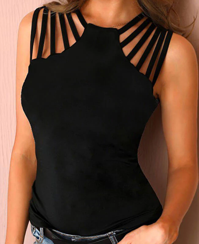 Women's Solid Shoulder Hollow Sexy Knitted Vest