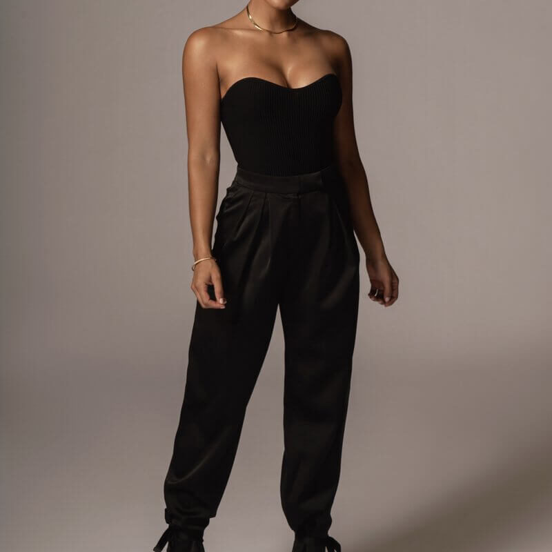 Solid Color High Waist Pants for Office Lady