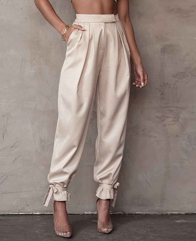 Solid Color High Waist Pants for Office Lady