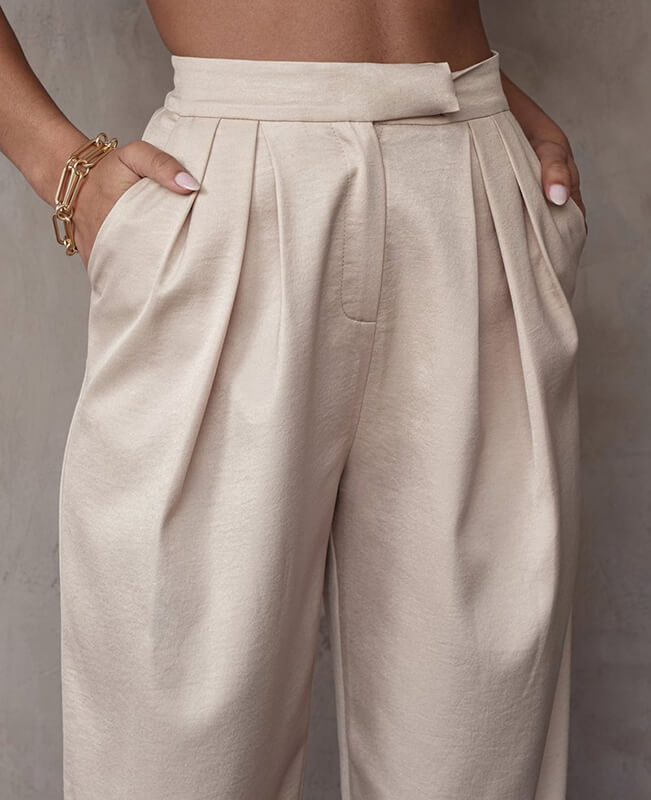 Solid Color High Waist Pants for Office Lady