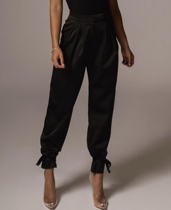 Solid Color High Waist Pants for Office Lady