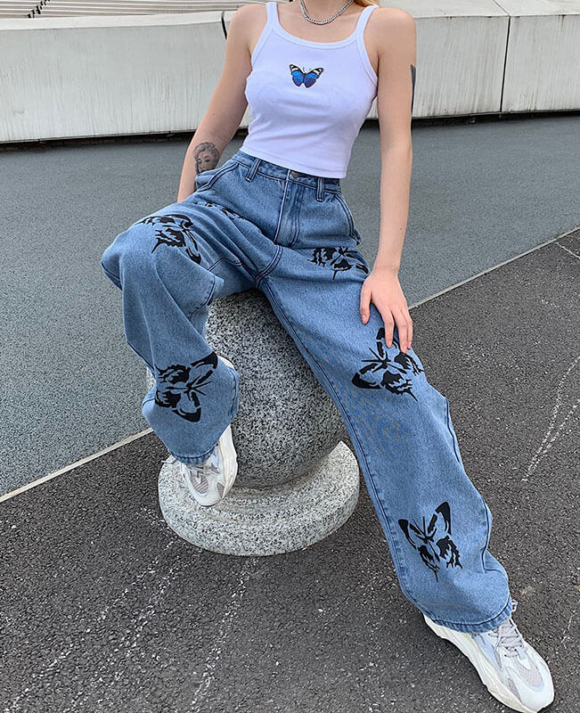 Vintage Style Loose Butterfly Pants Cowboy Trousers