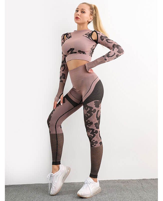 Women's Fitness Suit Honeycomb Leggings Hollow Out Yoga Suit