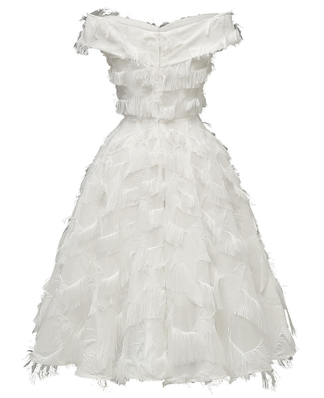 White Tassel Sleeveless Weding Dress