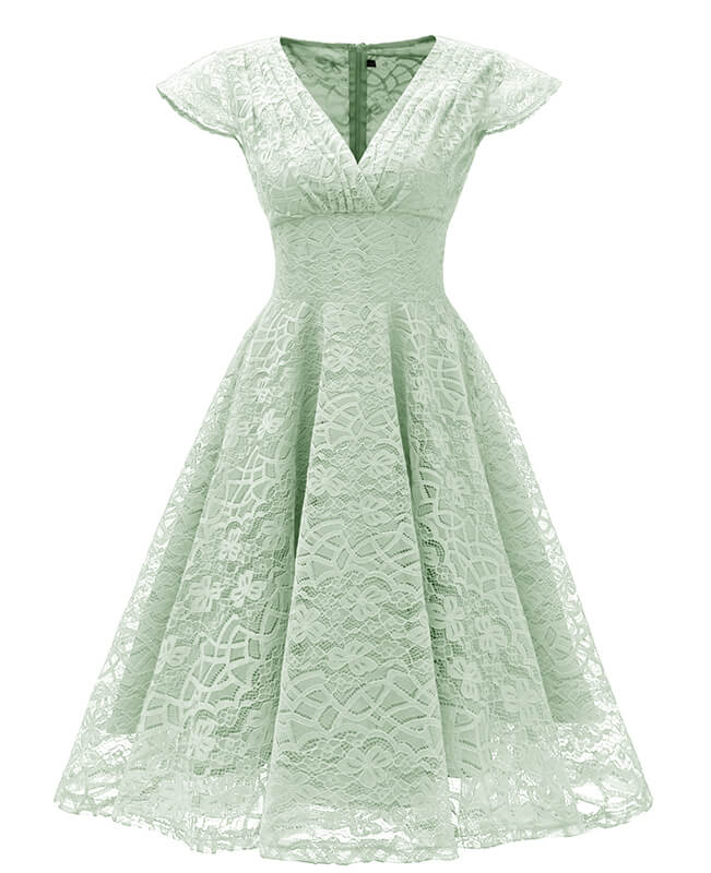 Women Floral Lace V Neck Bridesmaid Party Dress