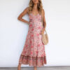 Bohemian Style Floral Printed V Neck Patchwork Dress