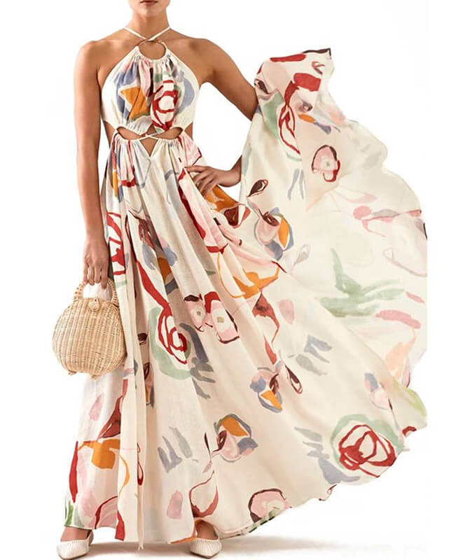 Off Shoulder Dresses Floral High Waist Maxi Dresses