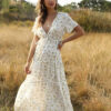 Floral Boho Dress Maxi Length Side Split Beach Dress