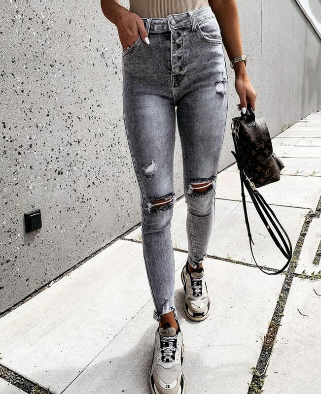 High Waist Stretchable Gray Skinny Jeans